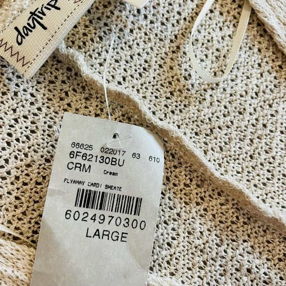 Daytrip Cream Flyaway Knit Open Front Lightweight Cardigan Sweater Size L New